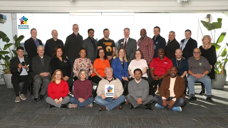 Business Connects NJ members gathered for a group photo at a Friday breakfast meetup