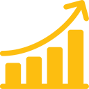 Rising bar chart with an arrow representing business growth