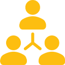 Icon of one person linked to two others representing referrals