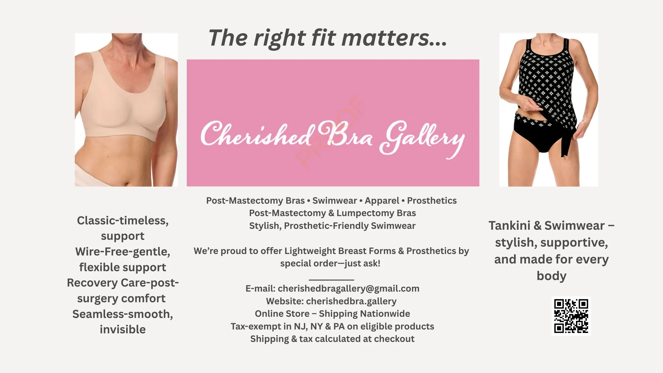 Flyer titled The Right Fit Matters from Cherished Bra Gallery